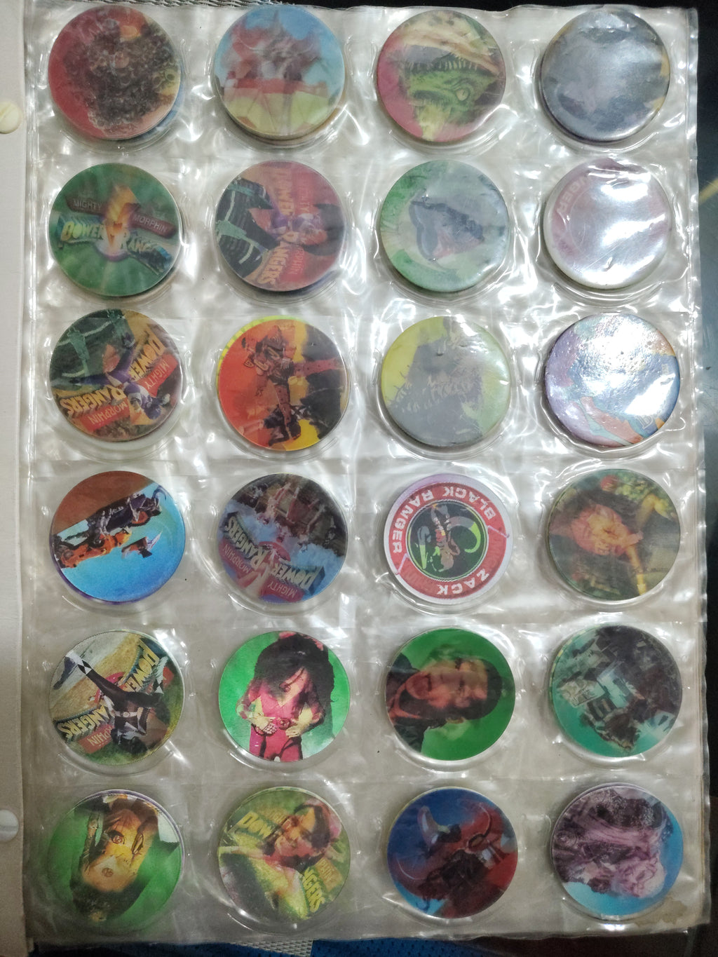 Lote de Tazos y Álbum Incompleto (Vintage 90s) – Power Rangers "Movi Jackos" Jack's Snacks – Segunda Mano