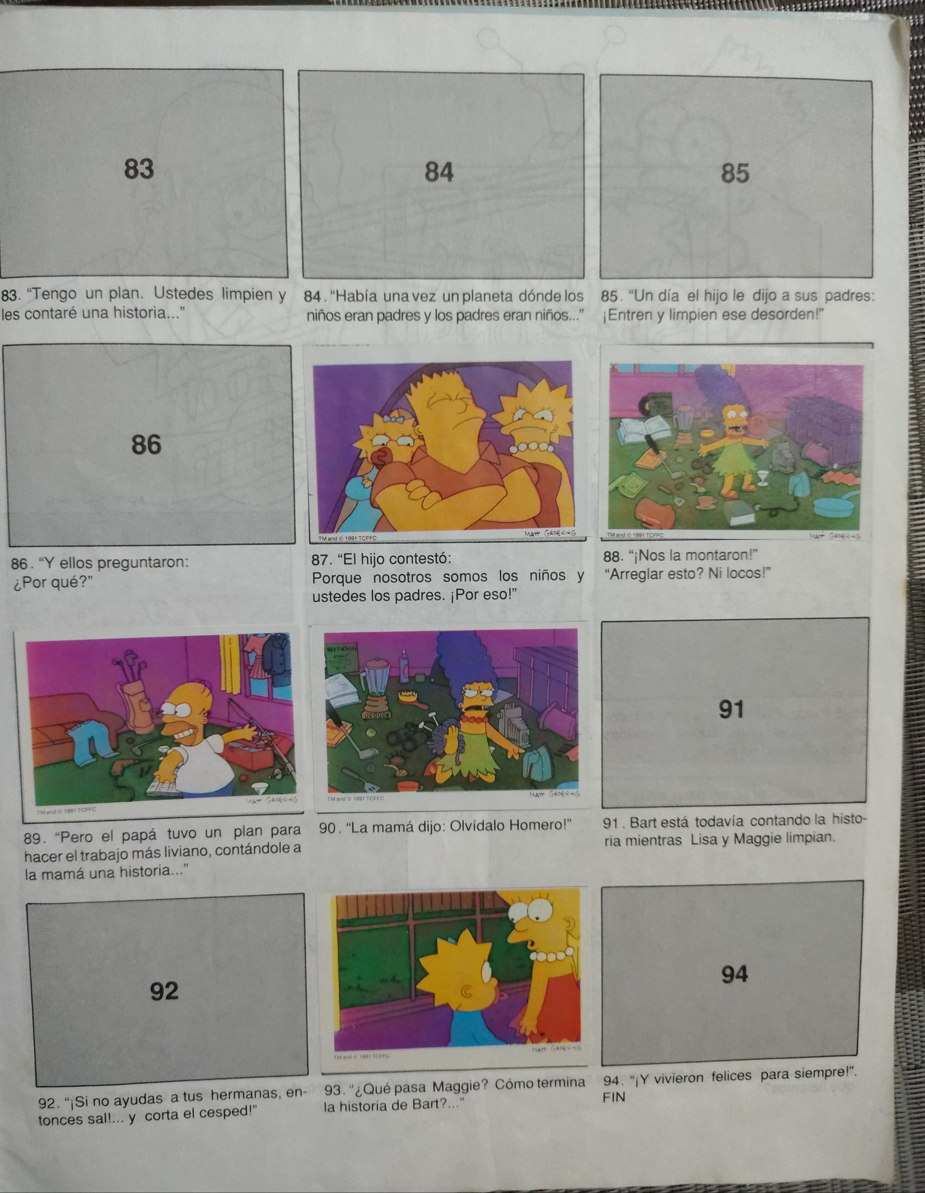 Álbum de Láminas Incompleto (1992) – Temática Los Simpsons (Edición Colombia) – Artículo Vintage para Restaurar / Segunda Mano
